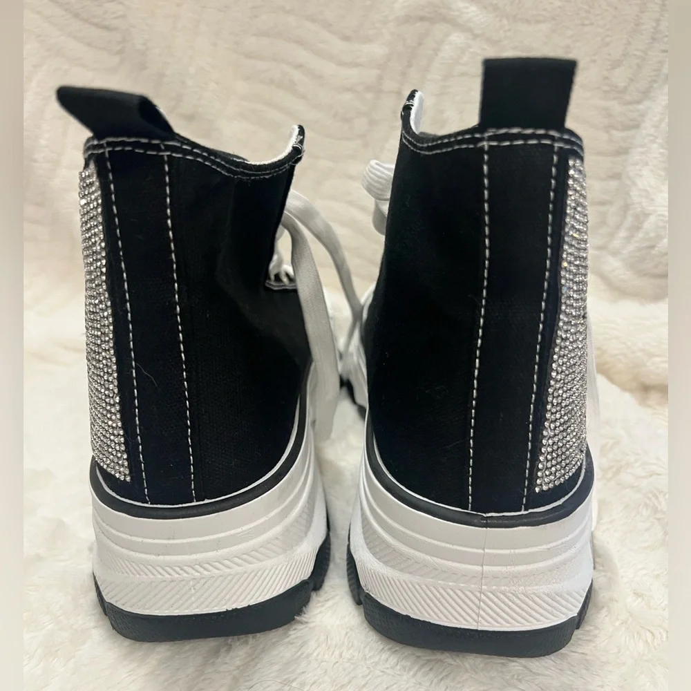 TOP Moda Black and White High-Top Sneakers with Rhinestone detail - Picture 3 of 4